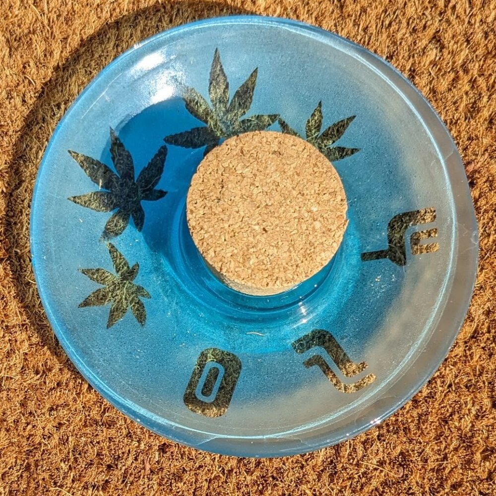 Glass Blue Ash Tray 420 Flower Summer Smoke Bowl with Cork